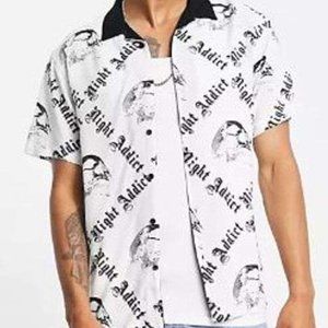 NWT Night Addict Co-ord Retro Skull Printed Polo Shirt sz M
